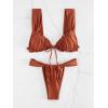 imageWomens Two Piece Swimsuits Frill Trim Tie Front Bathing Suit Wide Straps High Cut Sleeveless Bikini SetsBrown