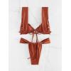 imageWomens Two Piece Swimsuits Frill Trim Tie Front Bathing Suit Wide Straps High Cut Sleeveless Bikini SetsBrown