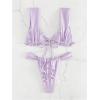imageWomens Two Piece Swimsuits Frill Trim Tie Front Bathing Suit Wide Straps High Cut Sleeveless Bikini SetsPurple