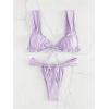 imageWomens Two Piece Swimsuits Frill Trim Tie Front Bathing Suit Wide Straps High Cut Sleeveless Bikini SetsPurple