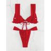 imageWomens Two Piece Swimsuits Frill Trim Tie Front Bathing Suit Wide Straps High Cut Sleeveless Bikini SetsRed