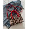 imageWomens Y2K Leopard Print Lace Up Satchel Handbag Zipper Double Handle Mini Shoulder BagRed
