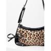 imageWomens Y2K Leopard Print Studded Shoulder Handbag Zipper Bow Knot Punk Underarm PursesBrown