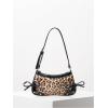 imageWomens Y2K Leopard Print Studded Shoulder Handbag Zipper Bow Knot Punk Underarm PursesBrown