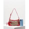 imageWomens Y2K Leopard Print Studded Shoulder Handbag Zipper Bow Knot Punk Underarm PursesMulticolor