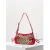 imageWomens Y2K Leopard Print Studded Shoulder Handbag Zipper Bow Knot Punk Underarm PursesMulticolor