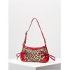 imageWomens Y2K Leopard Print Studded Shoulder Handbag Zipper Bow Knot Punk Underarm PursesMulticolor