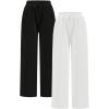 imageGirls 2 Pack Sweatpants Elastic Waist Wide Straight Leg Pants High Waisted Casual Baggy Jogger PantsBlack and White