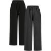 imageGirls 2 Pack Sweatpants Elastic Waist Wide Straight Leg Pants High Waisted Casual Baggy Jogger PantsGrey and Black