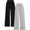 imageGirls 2 Pack Sweatpants Elastic Waist Wide Straight Leg Pants High Waisted Casual Baggy Jogger PantsMulticolor