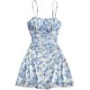 imageGirls Floral Mesh Ruched Bust Mini Dress Spaghetti Strap Vacation Summer Cami DressesBlue and White