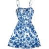 imageGirls Floral Mesh Ruched Bust Mini Dress Spaghetti Strap Vacation Summer Cami DressesDeep Blue