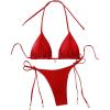 imageRoseSeeek Womens 2 Piece Swimsuit Halter Triangle Ruched High Cut Bathing Suit Thong Cheeky Bikini SetRed