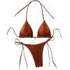 imageRoseSeeek Womens 2 Piece Swimsuit Halter Triangle Ruched High Cut Bathing Suit Thong Cheeky Bikini SetRust Brown