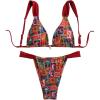imageWomens 2 Piece Bathing Suit Graphic Boho Triangle Swimsuits Thong Cheeky Floral Bikini SetDeep Red
