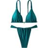 imageWomens 2 Piece Bathing Suit Spaghetti Strap Wireless Triangle Thong Bikini Sets Cheeky SwimsuitsTeal Blue
