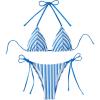 imageWomens 2 Piece Bikini Sets Halter Tie Side Triangle Swimsuit Striped Bathing SuitBlue