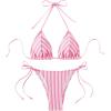 imageWomens 2 Piece Bikini Sets Halter Tie Side Triangle Swimsuit Striped Bathing SuitLight Pink