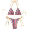 imageWomens 2 Piece Bikini Sets Halter Tie Side Triangle Swimsuit Striped Bathing SuitMulticolor