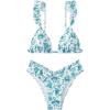 imageWomens 2 Piece Bikini Sets High Cut Ruffle Trim Triangle Floral Bathing Suit Wireless Tie Back SwimsuitCadet Blue