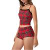imageWomens 2 Piece Camo Print Outfits Lace Ruched Cropped Camisole Tops and Mini Shorts Summer SetRed