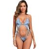 imageWomens 2 Piece Denim Print String Bikini Sets Backless Halter Triangle Bathing Suit SwimsuitsBlue