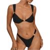 imageWomens 2 Piece High Cut Bikini Set Beaded Ring Linked Triangle Wireless Bathing Suit SwimsuitBlack
