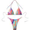 imageWomens 2 Piece High Cut Bikini Sets Halter Triangle String Bathing Suit Allover Printed SwimsuitMulticolor