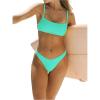 imageWomens 2 Piece High Cut Ribbed Bathing Suit Wireless Spaghetti Strap Swimsuit Cruise Bikini SetsGreen