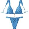 imageWomens 2 Piece Leopard Floral Bathing Suit Wireless Triangle Swimsuit High Waisted Bikini SetsBlue