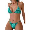 imageWomens 2 Piece Leopard Floral Bikini Sets Ring Triangle Halter Bathing Suit Tie Back SwimsuitFloral Green