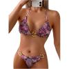 imageWomens 2 Piece Leopard Floral Bikini Sets Ring Triangle Halter Bathing Suit Tie Back SwimsuitPurple