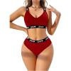imageWomens 2 Piece Letter Graphic Lingerie Set V Neck Wireless Bra and Panty Sets Soft UnderwearBurgundy