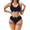 imageWomens 2 Piece Letter Graphic Lingerie Set V Neck Wireless Bra and Panty Sets Soft UnderwearRoyal Blue