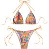 imageWomens 2 Piece Swimsuits Fruit Graphic Halter Triangle Tie Side Thong Bikinis Cheeky Bathing SuitOrange