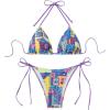 imageWomens 2 Piece Swimsuits Fruit Graphic Halter Triangle Tie Side Thong Bikinis Cheeky Bathing SuitPurple