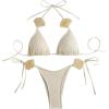 imageWomens 2 Piece Swimsuits Shell High Cut Halter Triangle String Boho Bikini Bathing SuitBeige