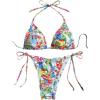 imageWomens 2 Pieces Bikini Set Floral Halter Swimsuit Tie Side Swimwear Graphic BeachwearMulticolor
