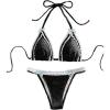 imageWomens 2 Pieces Lace Trim Swimwear Set Bow Knot Halter Swimsuit Backless High Waist BikiniBlack