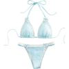 imageWomens 2 Pieces Lace Trim Swimwear Set Bow Knot Halter Swimsuit Backless High Waist BikiniBlue