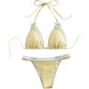 imageWomens 2 Pieces Lace Trim Swimwear Set Bow Knot Halter Swimsuit Backless High Waist BikiniYellow
