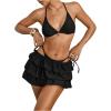 imageWomens 3 Piece Bikini Set Halter Triangle Swimsuit Bathing Suit with Tiered Layer Cover Up SkirtBlack