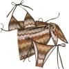 imageWomens 3 Piece Swimsuits Colorblock Halter Triangle Tie Knot Side Bikini Set with Cover Up SkirtBrown