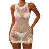 imageWomens 3D Floral Crochet Cover Up Dress Lace See Through Mini Tank Dresses SwimwearWhite