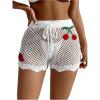 imageWomens Appliques Drawstring Waist Crochet Knit Cover Up Beach Shorts Hollow Out Sheer Swimwear ShortsWhite