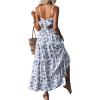 imageWomens Boho Floral Bowknot Back Ruffle Layered Dress V Neck Sleeveless Vacation Flowy Maxi DressesBlue