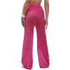 imageWomens Cover Up Beach Pants Hollow Out Drawstring High Elastic Waist Swimsuit Beach Cover Up PantsBright Hot Pink