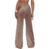 imageWomens Cover Up Beach Pants Hollow Out Drawstring High Elastic Waist Swimsuit Beach Cover Up PantsCoffee