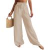 imageWomens Cover Up Beach Pants Sheer Mesh Drawstring Wide Leg High Waist Bikini Swimsuit CoverupsApricot