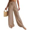 imageWomens Cover Up Beach Pants Sheer Mesh Drawstring Wide Leg High Waist Bikini Swimsuit CoverupsKhaki